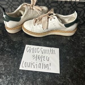 Golden Goose White Leather Sneakers with Green Heel Star